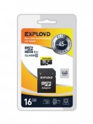 Micro SD 16Gb class 10 к/п Exployd UHS-I Elite 45Mb/s+адаптер