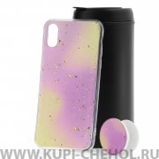 Чехол-накладка iPhone X/XS с попсокетом Yellow/Purple