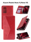 Чехол книжка Xiaomi Redmi Note 11/Note 11S Kruche Purse Croc Red