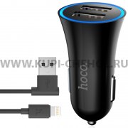 АЗУ 2USB+кабель USB-iP Hoco UC204C Black
