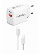 СЗУ USB+Type-C 3A+кабель Type-C - Type-C 1m Exployd Shaft 20W White