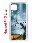Чехол-накладка Huawei P40 Lite  (588940) Kruche PRINT Журавли