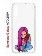 Чехол-накладка Samsung Galaxy A70 2019 Kruche Print Pink Hair