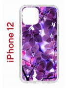 Чехол-накладка Apple iPhone 12  (588925) Kruche PRINT Purple leaves