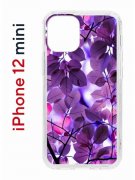 Чехол-накладка iPhone 12 mini Kruche Print Purple leaves