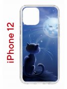 Чехол-накладка iPhone 12 Kruche Print Лунный кот