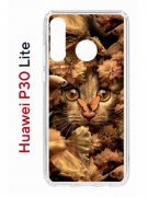 Чехол-накладка Huawei P30 Lite (585137) Kruche PRINT Котик с рыбками