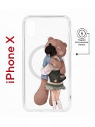 Чехол-накладка iPhone X/XS Kruche Magnet Print Девочка с мишкой