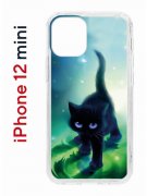 Чехол-накладка iPhone 12 mini Kruche Print Черный кот