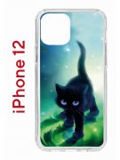 Чехол-накладка Apple iPhone 12  (588925) Kruche PRINT Черный кот