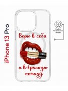 Чехол-накладка iPhone 13 Pro Kruche Magnet Print Red lipstick