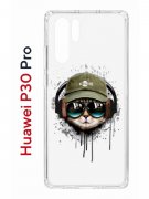 Чехол-накладка Huawei P30 Pro Kruche Print Кот в наушниках
