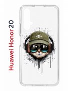 Чехол-накладка Huawei Honor 20/Nova 5T Kruche Print Кот в наушниках