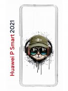 Чехол-накладка Huawei P Smart 2021 (594564) Kruche PRINT Кот в наушниках