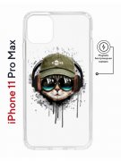 Чехол-накладка iPhone 11 Pro Max Kruche Magnet Print Кот в наушниках