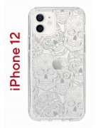 Чехол-накладка iPhone 12/12 Pro Kruche Print Skull White