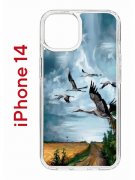 Чехол-накладка Apple iPhone 14  (625957) Kruche PRINT Журавли