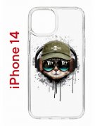 Чехол-накладка Apple iPhone 14  (625957) Kruche PRINT Кот в наушниках