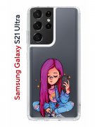 Чехол-накладка Samsung Galaxy S21 Ultra Kruche Print Pink Hair