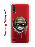 Чехол-накладка Samsung Galaxy A01/A015 Kruche Print Кот в наушниках