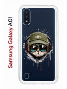 Чехол-накладка Samsung Galaxy A01/A015 Kruche Print Кот в наушниках