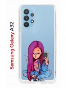 Чехол-накладка Samsung Galaxy A32 Kruche Print Pink Hair