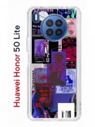 Чехол-накладка Huawei Honor 50 Lite (610636) Kruche PRINT Стикеры Киберпанк