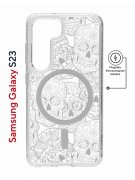 Чехол-накладка Samsung Galaxy S23 Kruche Magnet Print Skull White