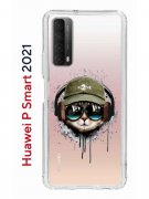 Чехол-накладка Huawei P Smart 2021 (594564) Kruche PRINT Кот в наушниках