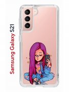 Чехол-накладка Samsung Galaxy S21 Kruche Print Pink Hair