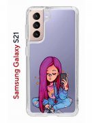 Чехол-накладка Samsung Galaxy S21 Kruche Print Pink Hair
