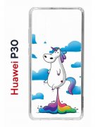 Чехол-накладка Huawei P30  (638392) Kruche PRINT Flying Unicorn