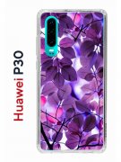 Чехол-накладка Huawei P30  (638392) Kruche PRINT Purple leaves