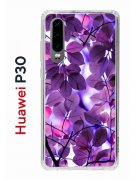 Чехол-накладка Huawei P30  (638392) Kruche PRINT Purple leaves