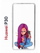 Чехол-накладка Huawei P30  (638392) Kruche PRINT Pink Hair