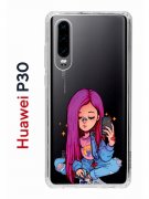 Чехол-накладка Huawei P30  (638392) Kruche PRINT Pink Hair