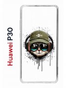 Чехол-накладка Huawei P30  (638392) Kruche PRINT Кот в наушниках