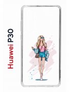 Чехол-накладка Huawei P30  (638392) Kruche PRINT Fashion Girl