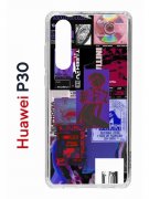 Чехол-накладка Huawei P30  (638392) Kruche PRINT Стикеры Киберпанк
