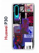 Чехол-накладка Huawei P30  (638392) Kruche PRINT Стикеры Киберпанк