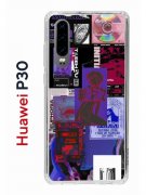 Чехол-накладка Huawei P30  (638392) Kruche PRINT Стикеры Киберпанк