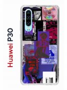 Чехол-накладка Huawei P30  (638392) Kruche PRINT Стикеры Киберпанк