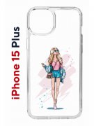 Чехол-накладка Apple iPhone 15 Plus (641587) Kruche PRINT Fashion Girl