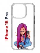 Чехол-накладка Apple iPhone 15 Pro (641588) Kruche PRINT Pink Hair