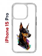 Чехол-накладка Apple iPhone 15 Pro (641588) Kruche PRINT Доберман