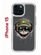 Чехол-накладка Apple iPhone 15 (641578) Kruche PRINT Кот в наушниках