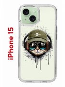 Чехол-накладка Apple iPhone 15 (641578) Kruche PRINT Кот в наушниках