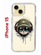 Чехол-накладка Apple iPhone 15 (641578) Kruche PRINT Кот в наушниках