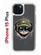 Чехол-накладка Apple iPhone 15 Plus (641587) Kruche PRINT Кот в наушниках