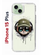 Чехол-накладка Apple iPhone 15 Plus (641587) Kruche PRINT Кот в наушниках